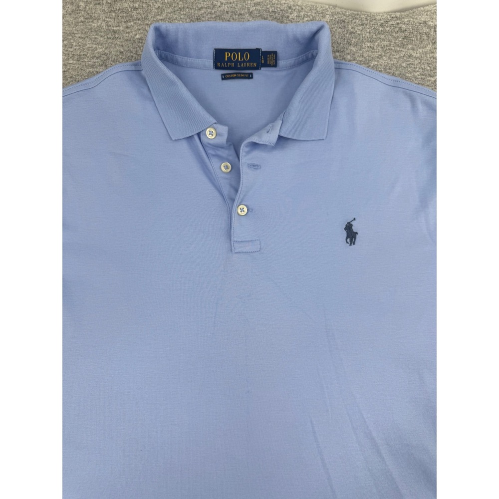 Polo Ralph Lauren Polo Shirt Large Blue Custom Slim Fit Short Sleeve Cotton
